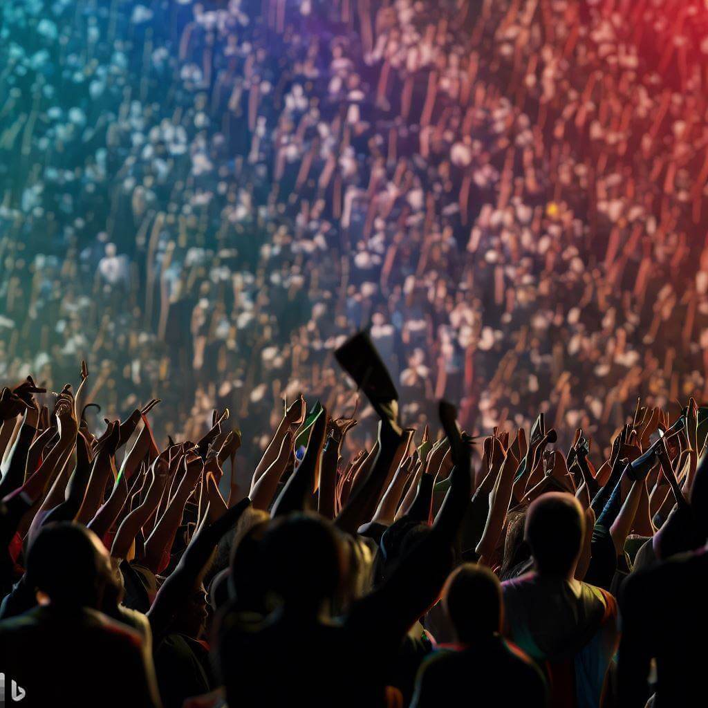 A crowd of fans cheering