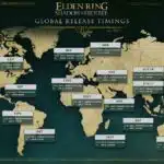 A graphic shows the release times around the world for Elden Ring Shadow of the Erdtree DLC.